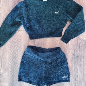 Kith Chenille Knit Crop Sweater & Shorts Set – Dark Teal – Size: S Top/ M Bottom